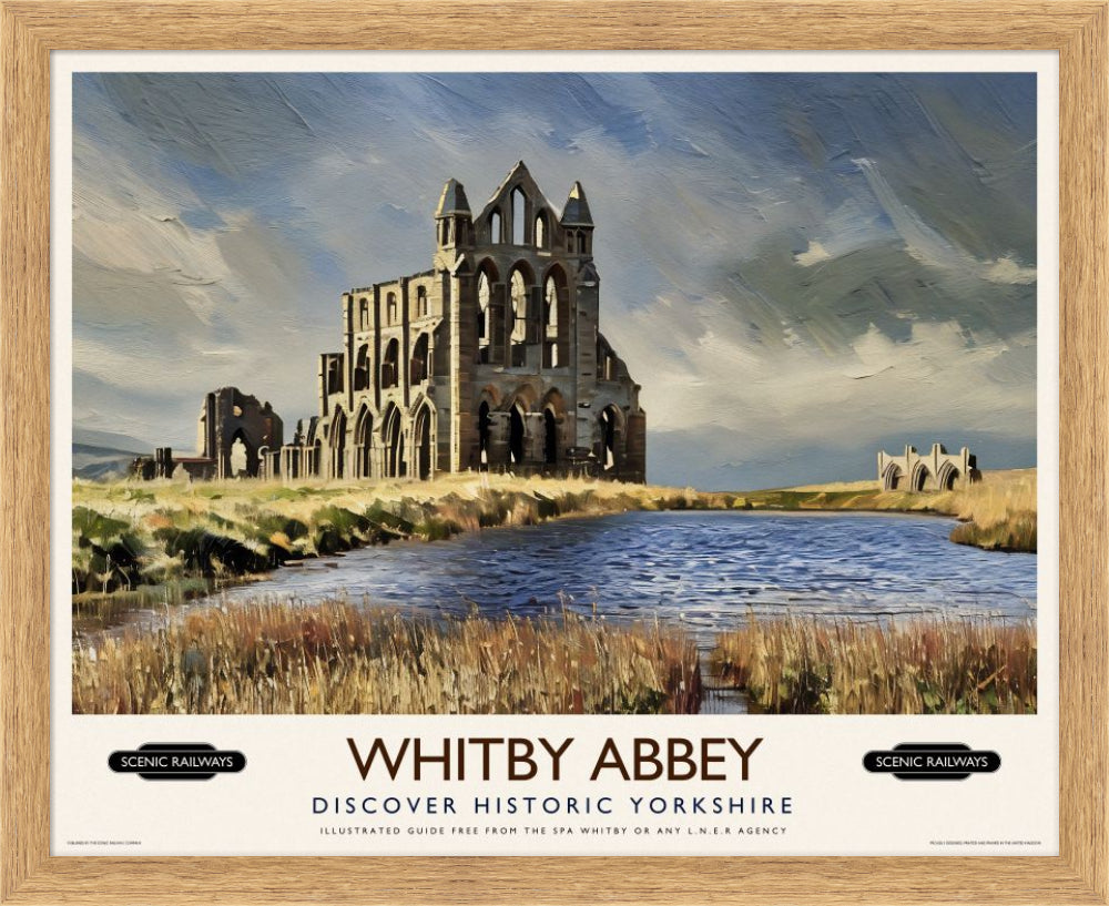 Vintage travel poster- Whitby Abbey, Yorkshire - Scenic Railways