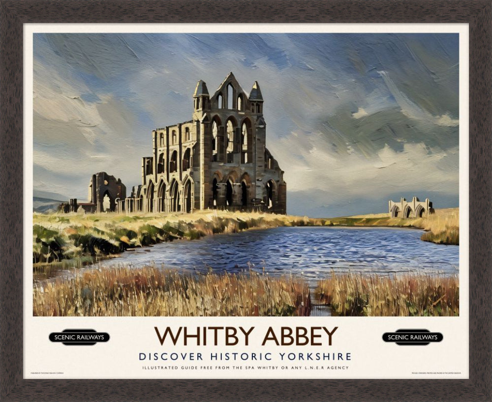 Vintage travel poster- Whitby Abbey, Yorkshire - Scenic Railways