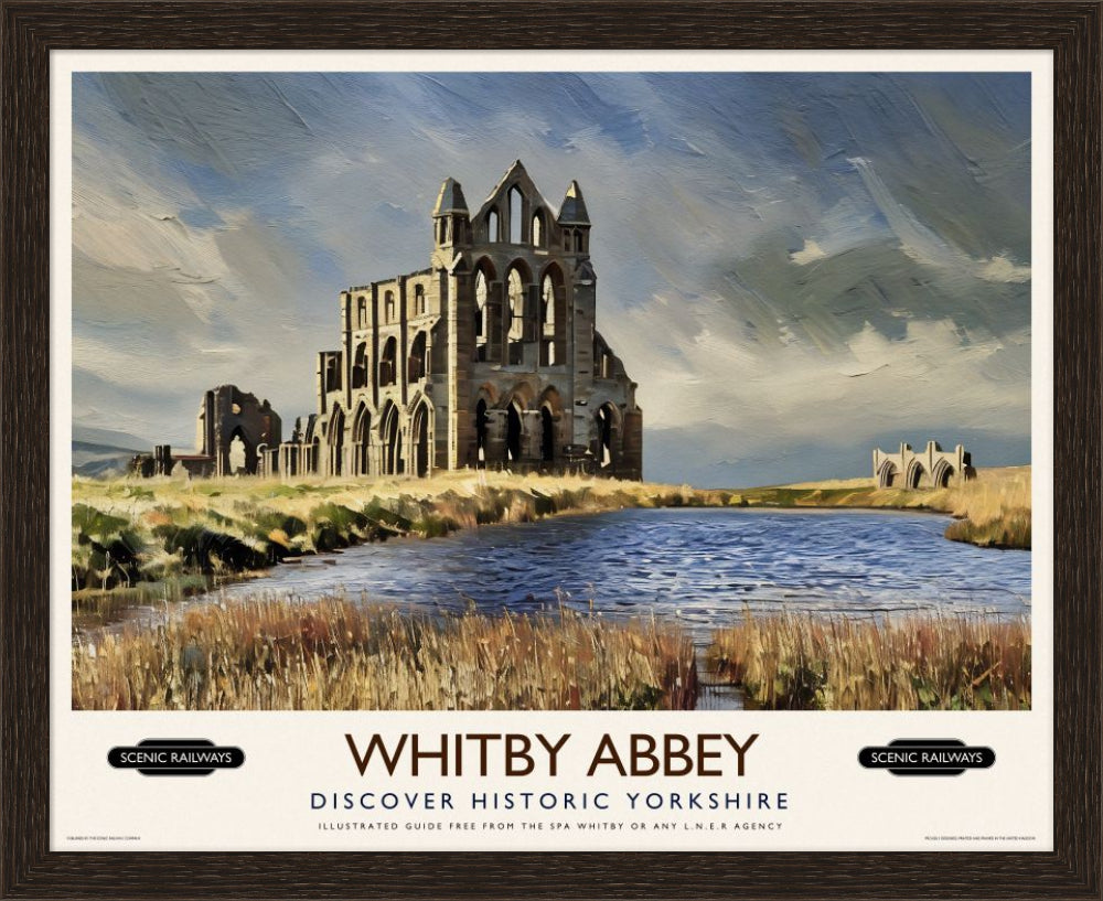 Vintage travel poster- Whitby Abbey, Yorkshire - Scenic Railways