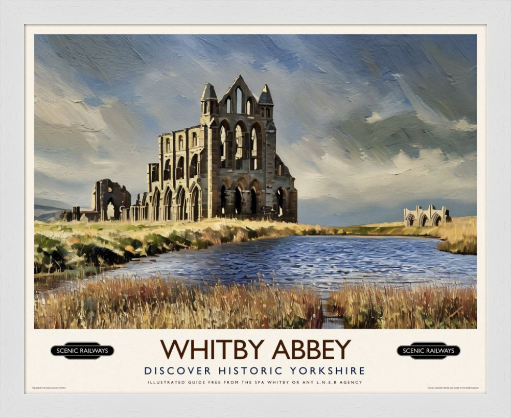 Vintage travel poster- Whitby Abbey, Yorkshire - Scenic Railways