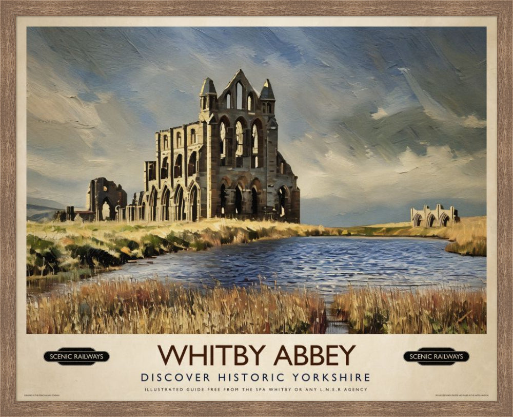 Vintage travel poster- Whitby Abbey, Yorkshire - Scenic Railways