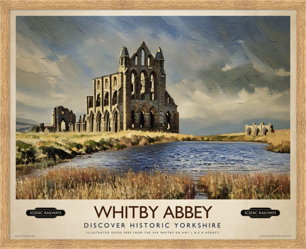 Vintage travel poster- Whitby Abbey, Yorkshire - Scenic Railways