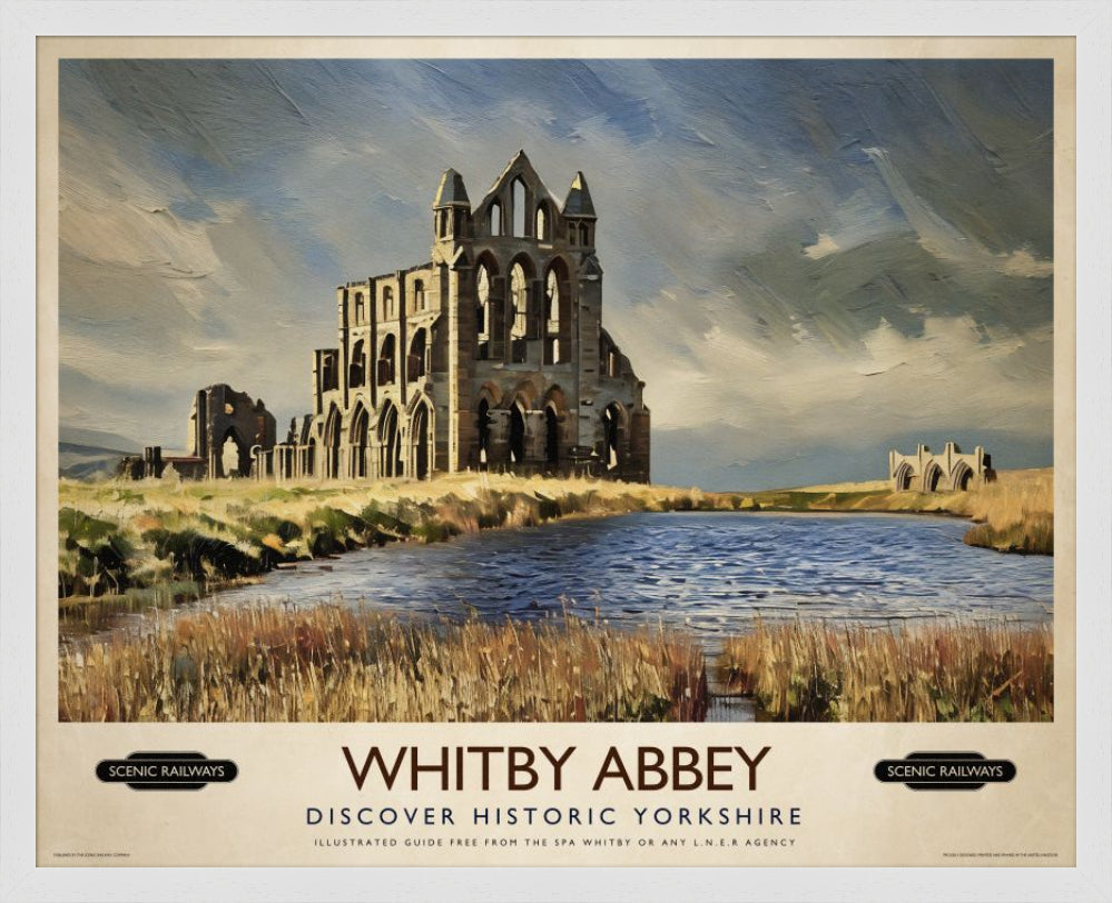 Vintage travel poster- Whitby Abbey, Yorkshire - Scenic Railways