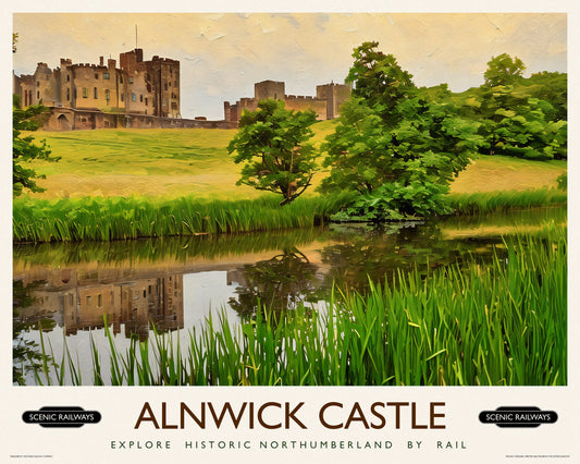 Vintage travel poster- Alnwick Castle, Northumberland - Scenic Railways