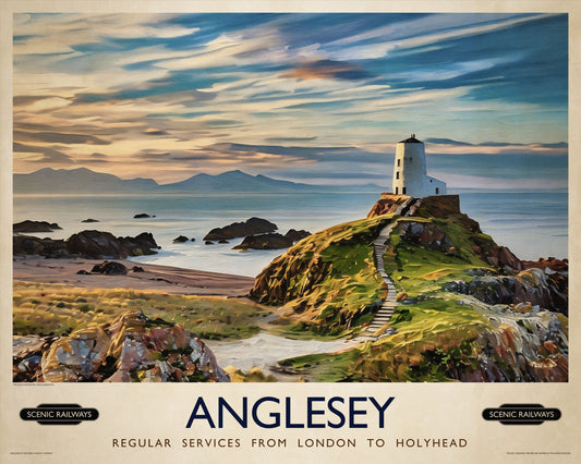 Vintage travel poster- Anglesey, Wales - Scenic Railways