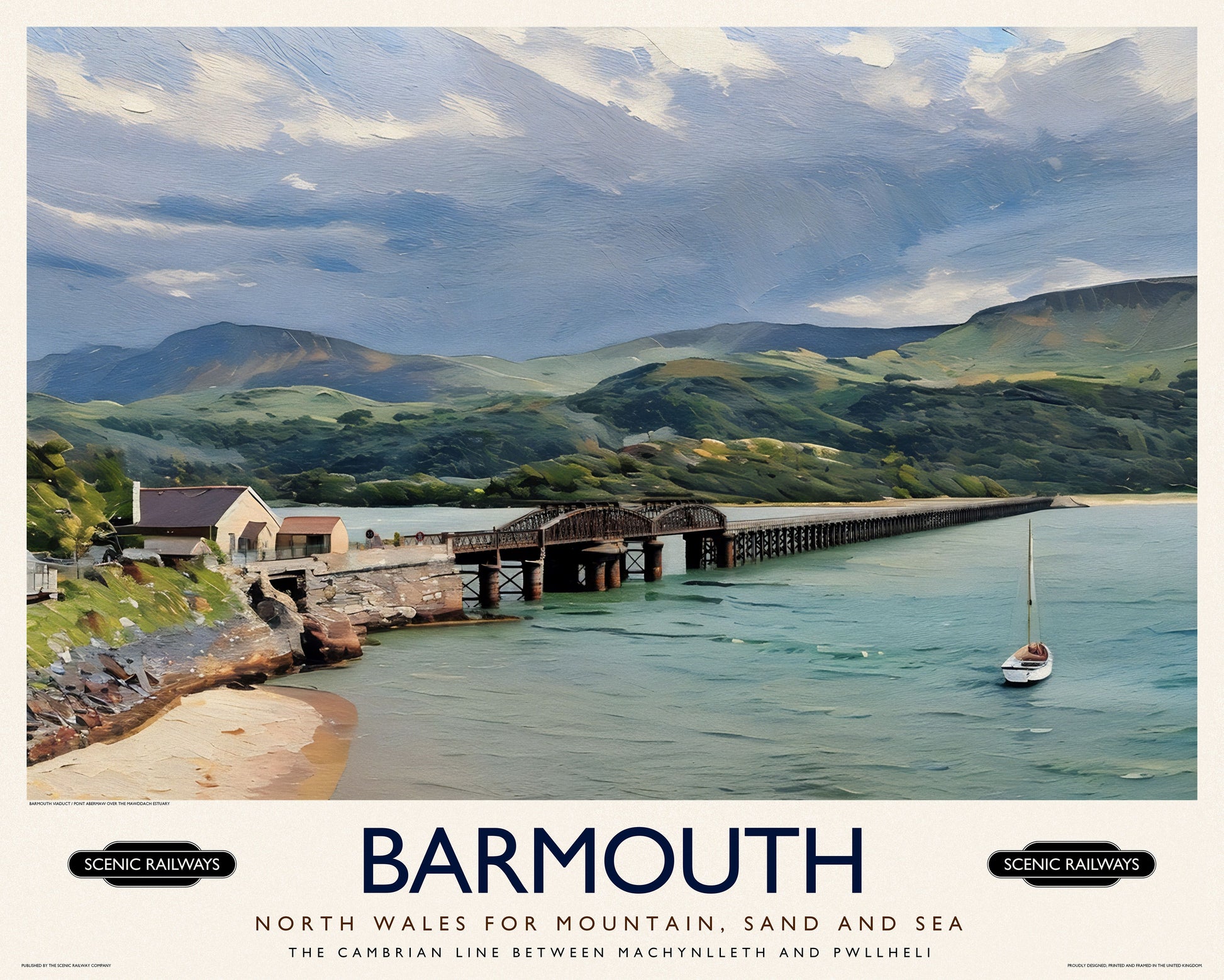 Vintage travel poster- Barmouth, Wales - Scenic Railways