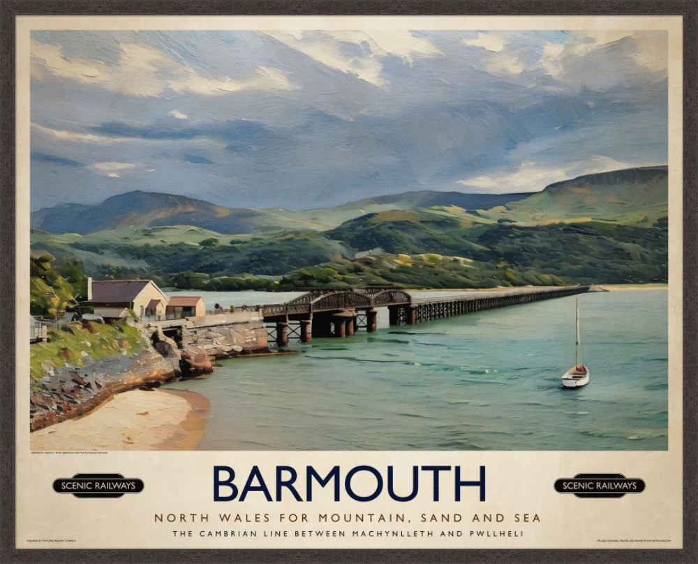 Barmouth, Wales vintage railway travel print – framed British landscape wall art
