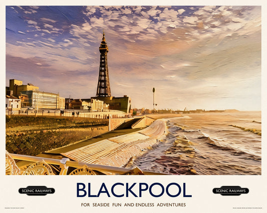 Vintage travel poster- Blackpool, Lancashire - Scenic Railways