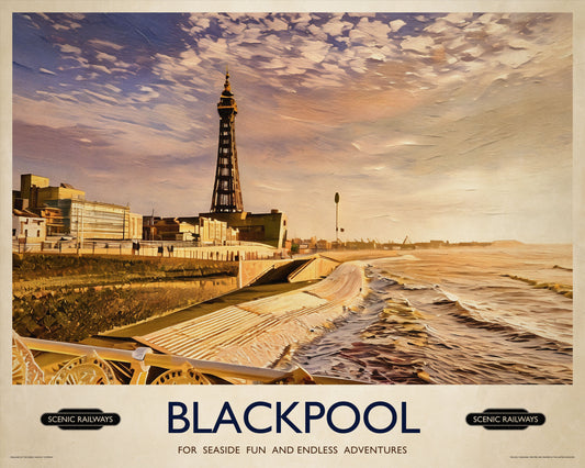 Vintage travel poster- Blackpool, Lancashire - Scenic Railways