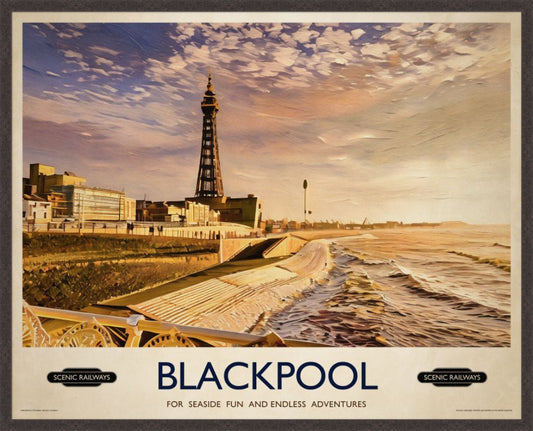 Blackpool, Lancashire vintage railway travel print – framed British landscape wall art