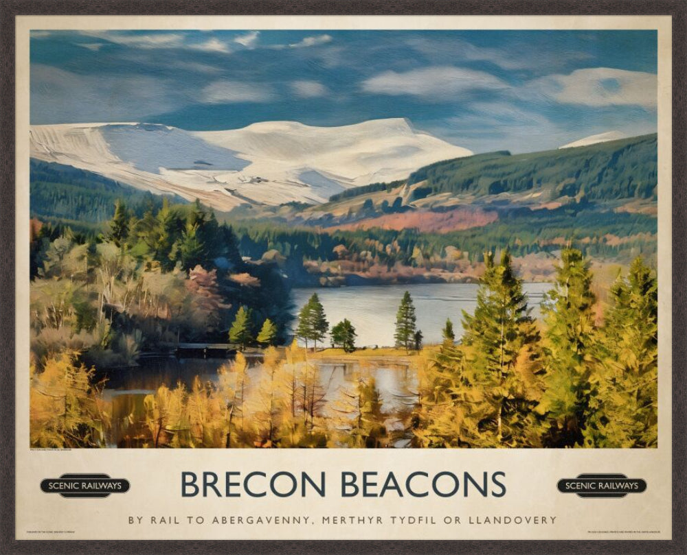 Brecon Beacons, Wales vintage railway travel print – framed British landscape wall art