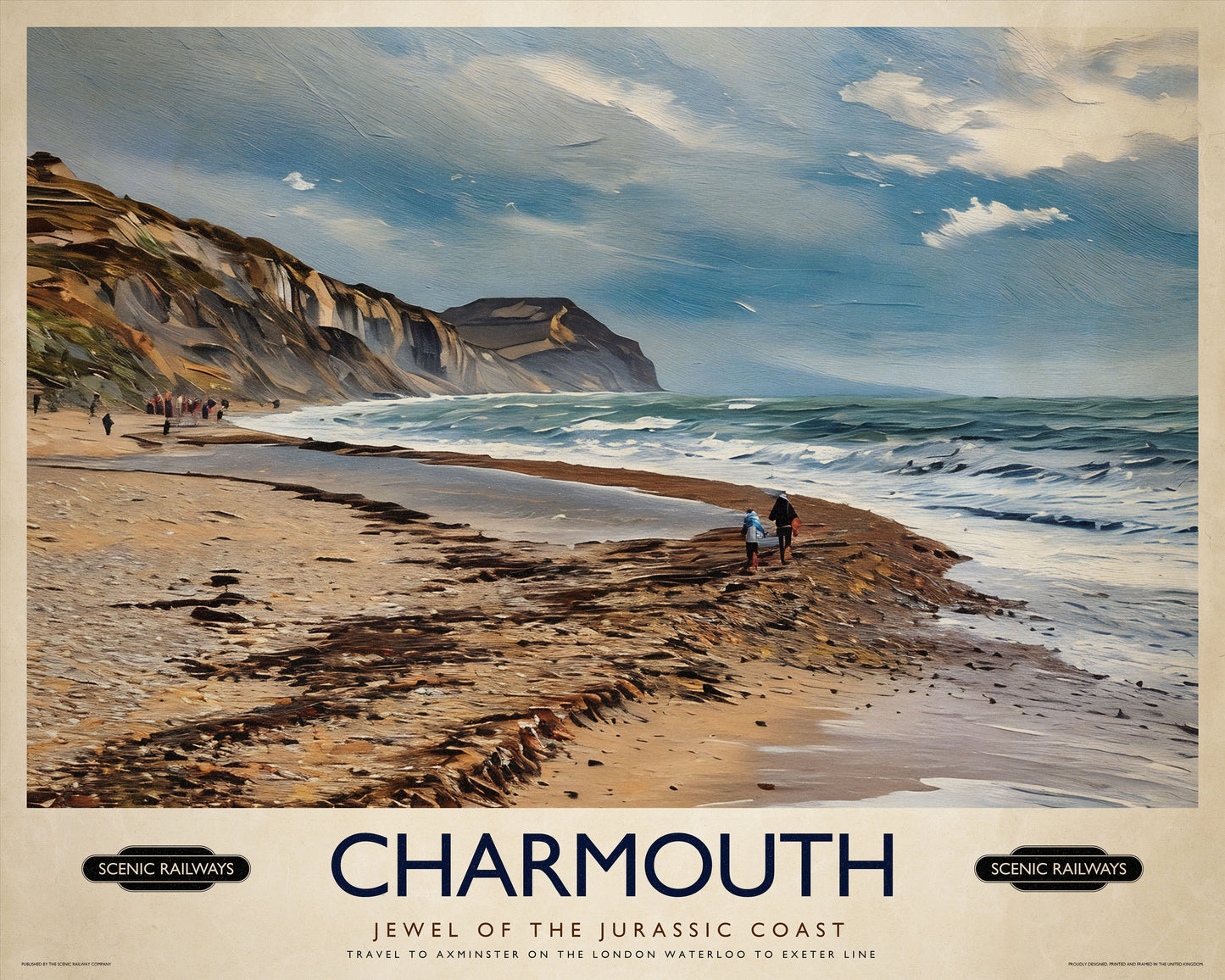 Vintage travel poster- Charmouth, Dorset - Scenic Railways