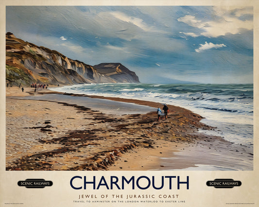 Vintage travel poster- Charmouth, Dorset - Scenic Railways