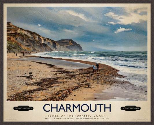 Charmouth, Dorset vintage railway travel print – framed British landscape wall art