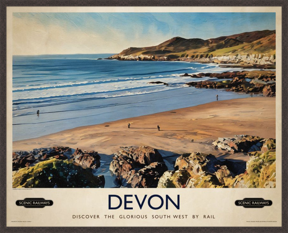 Devon vintage railway travel print – framed British landscape wall art