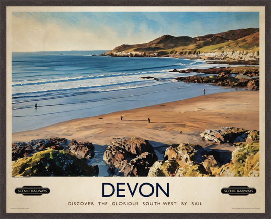 Devon vintage railway travel print – framed British landscape wall art