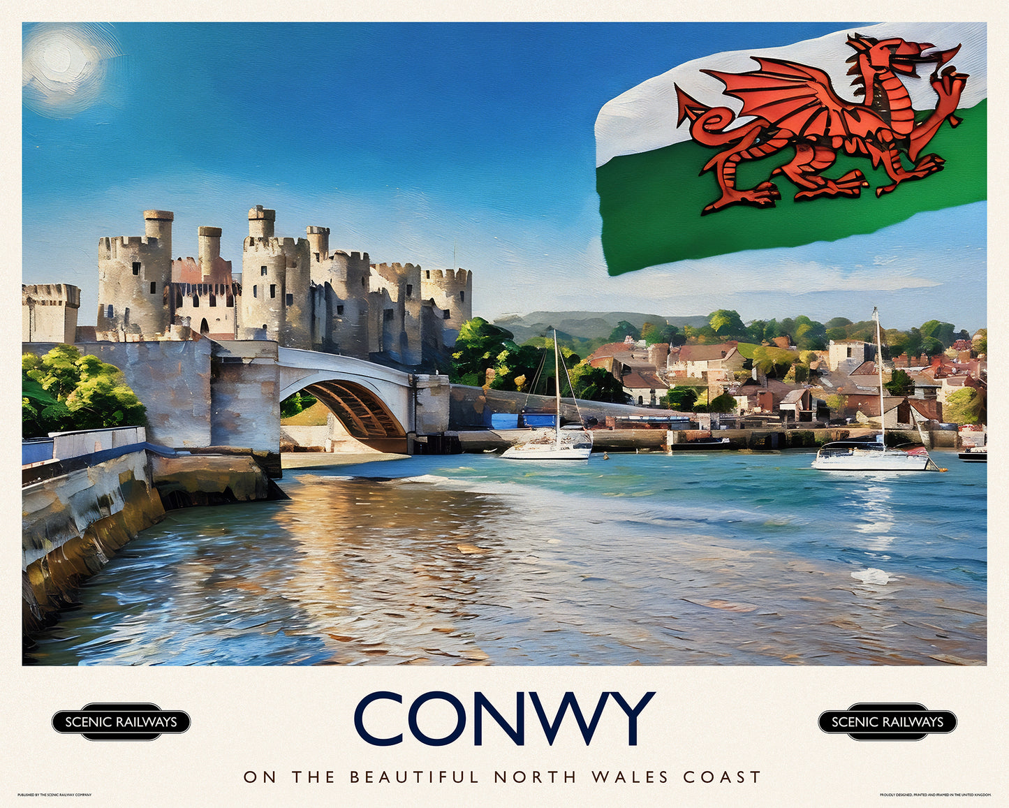 Vintage travel poster- Conwy, Wales - Scenic Railways