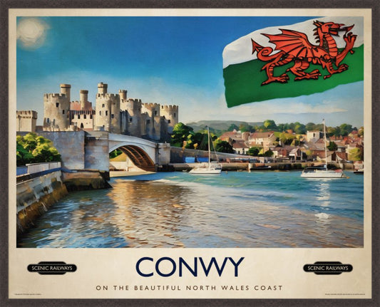 Conwy, Wales vintage railway travel print – framed British landscape wall art
