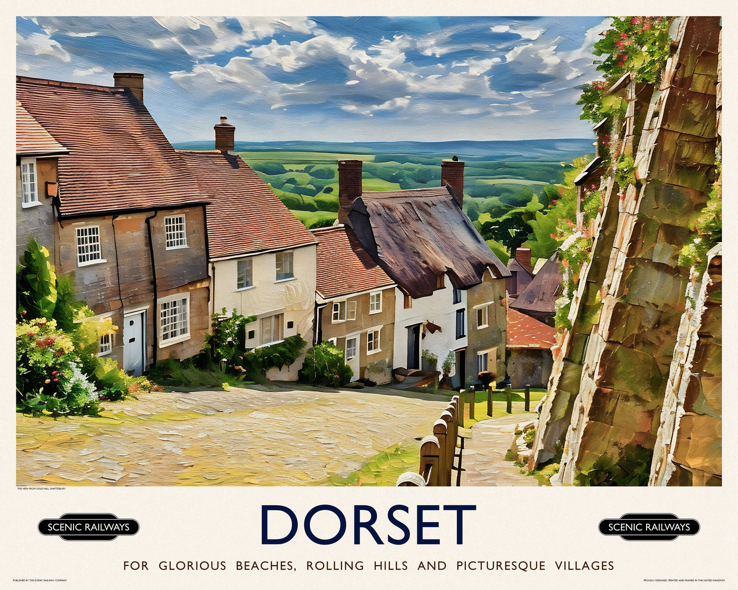 Vintage travel poster- Dorset, Gold Hill - Scenic Railways