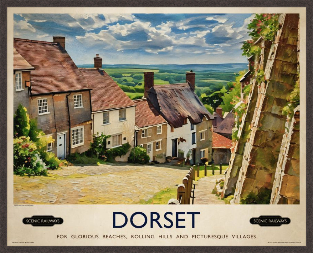 Dorset, Gold Hill vintage railway travel print – framed British landscape wall art