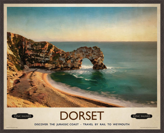 Durdle Door, Dorset vintage railway travel print – framed British landscape wall art