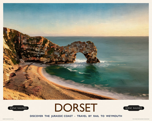 Vintage travel poster- Durdle Door, Dorset - Scenic Railways