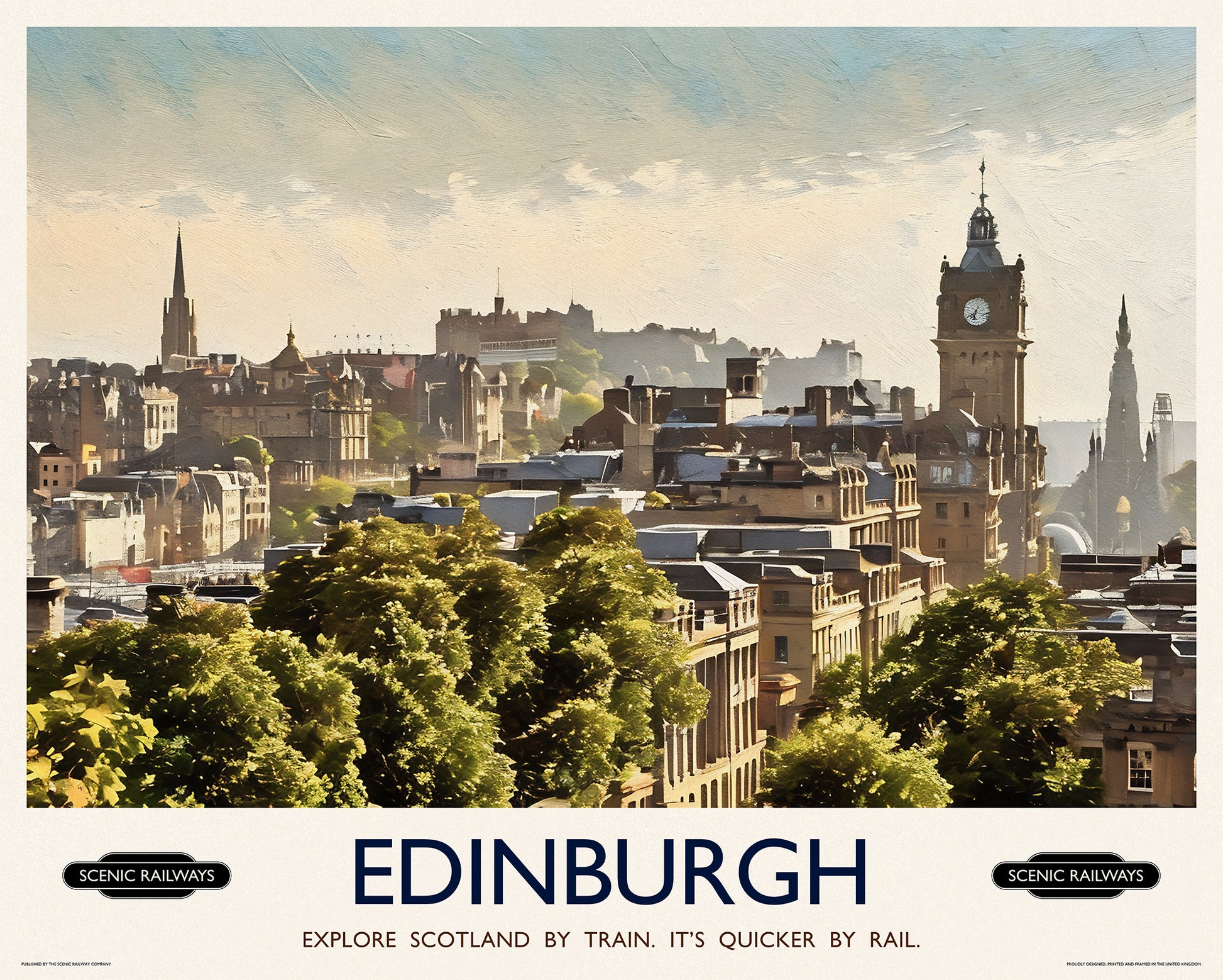Vintage travel poster- Edinburgh, The City From Calton Hill - Scenic Railways