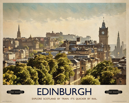 Vintage travel poster- Edinburgh, The City From Calton Hill - Scenic Railways