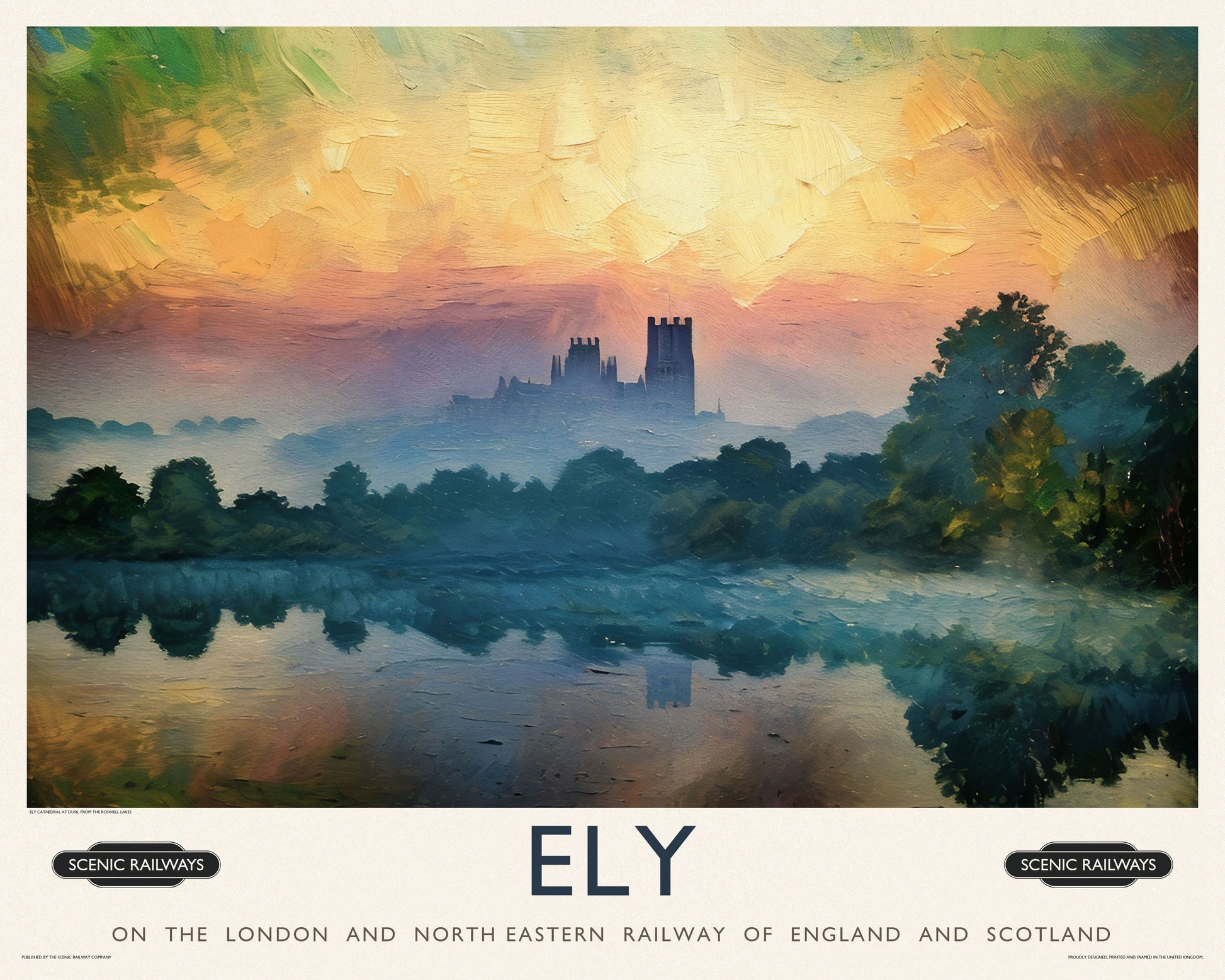 Ely, Cambridgeshire vintage railway travel print – framed British landscape wall art