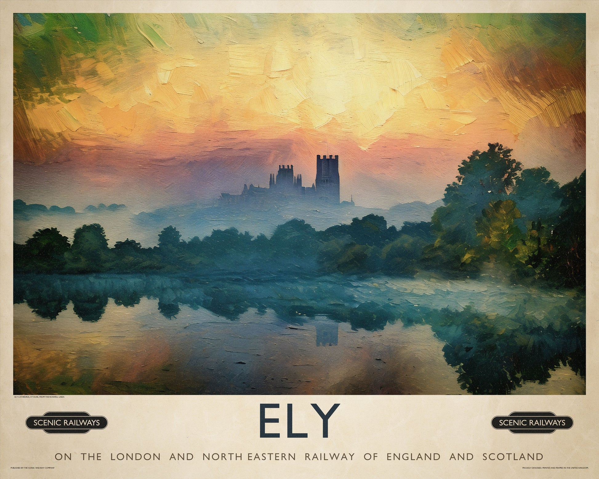 Ely, Cambridgeshire vintage railway travel print – framed British landscape wall art