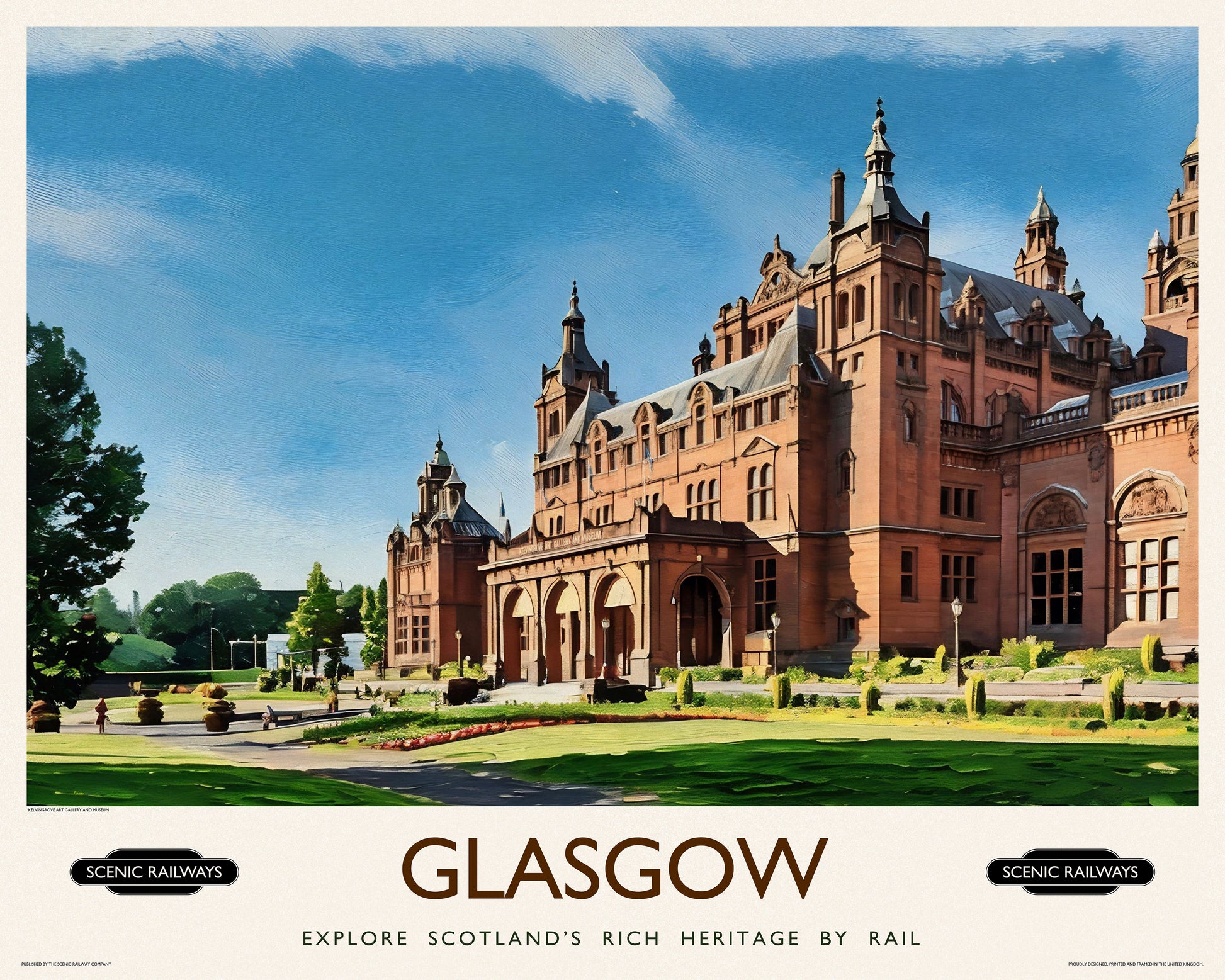 Vintage travel poster- Glasgow, Kelvingrove Art Gallery and Museum - Scenic Railways