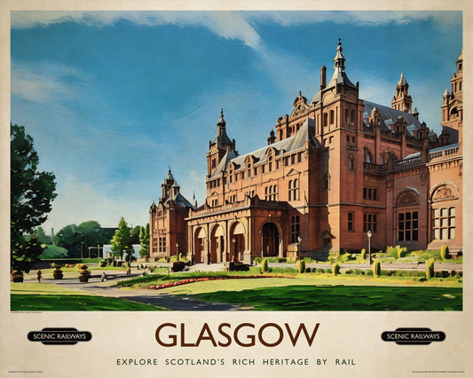 Vintage travel poster- Glasgow, Kelvingrove Art Gallery and Museum - Scenic Railways