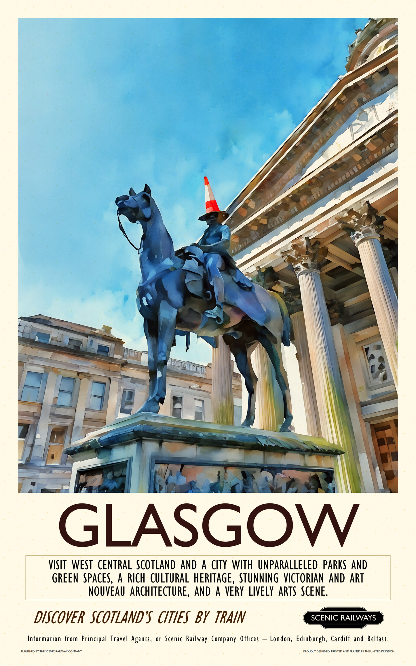 Vintage travel poster- Glasgow - The Gallery of Modern Art - Scenic Railways