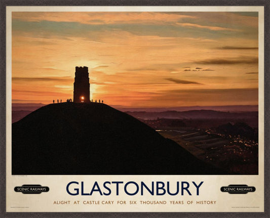 Glastonbury, Somerset vintage railway travel print – framed British landscape wall art