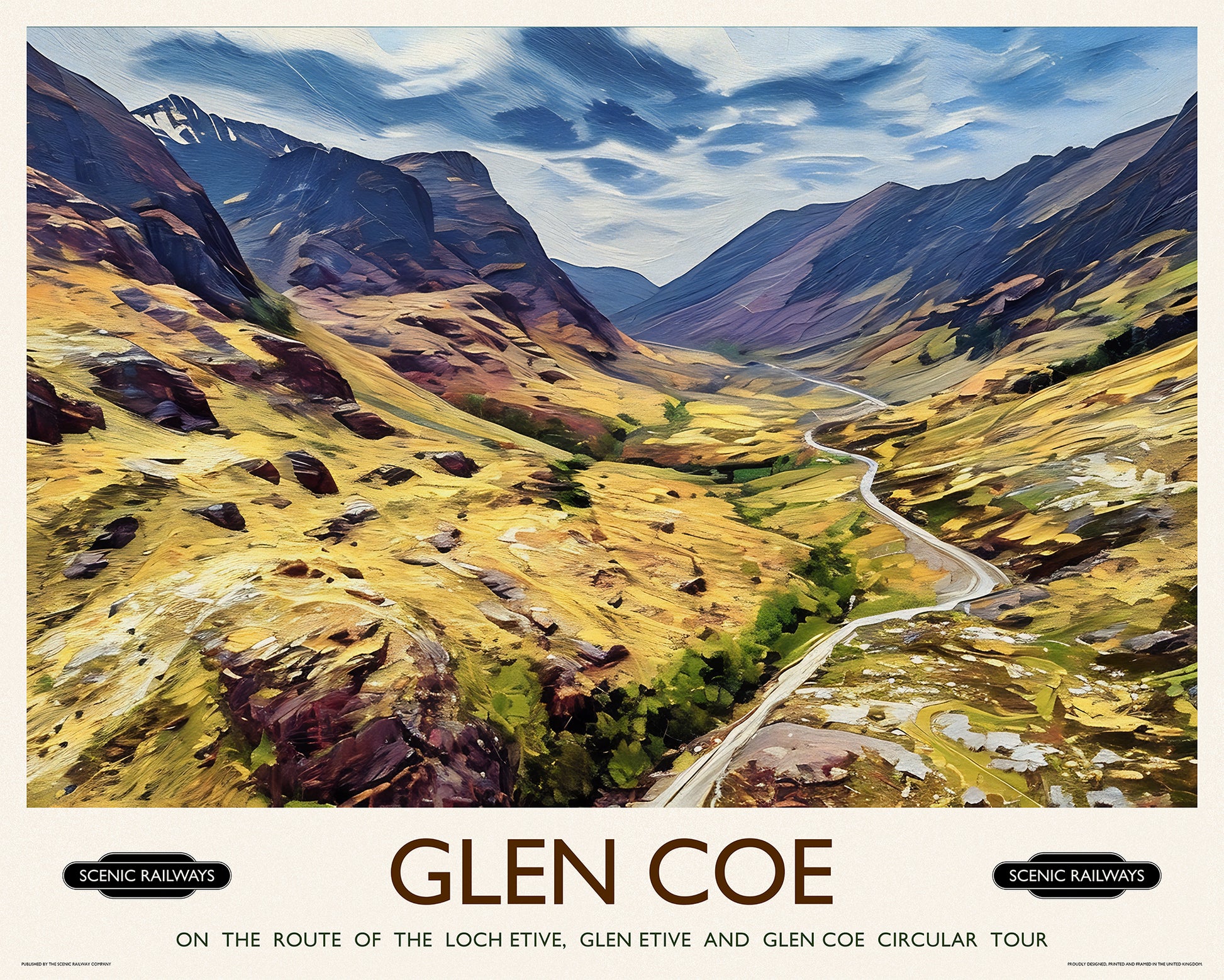 Vintage travel poster- Glen Coe, Scottish Highlands - Scenic Railways
