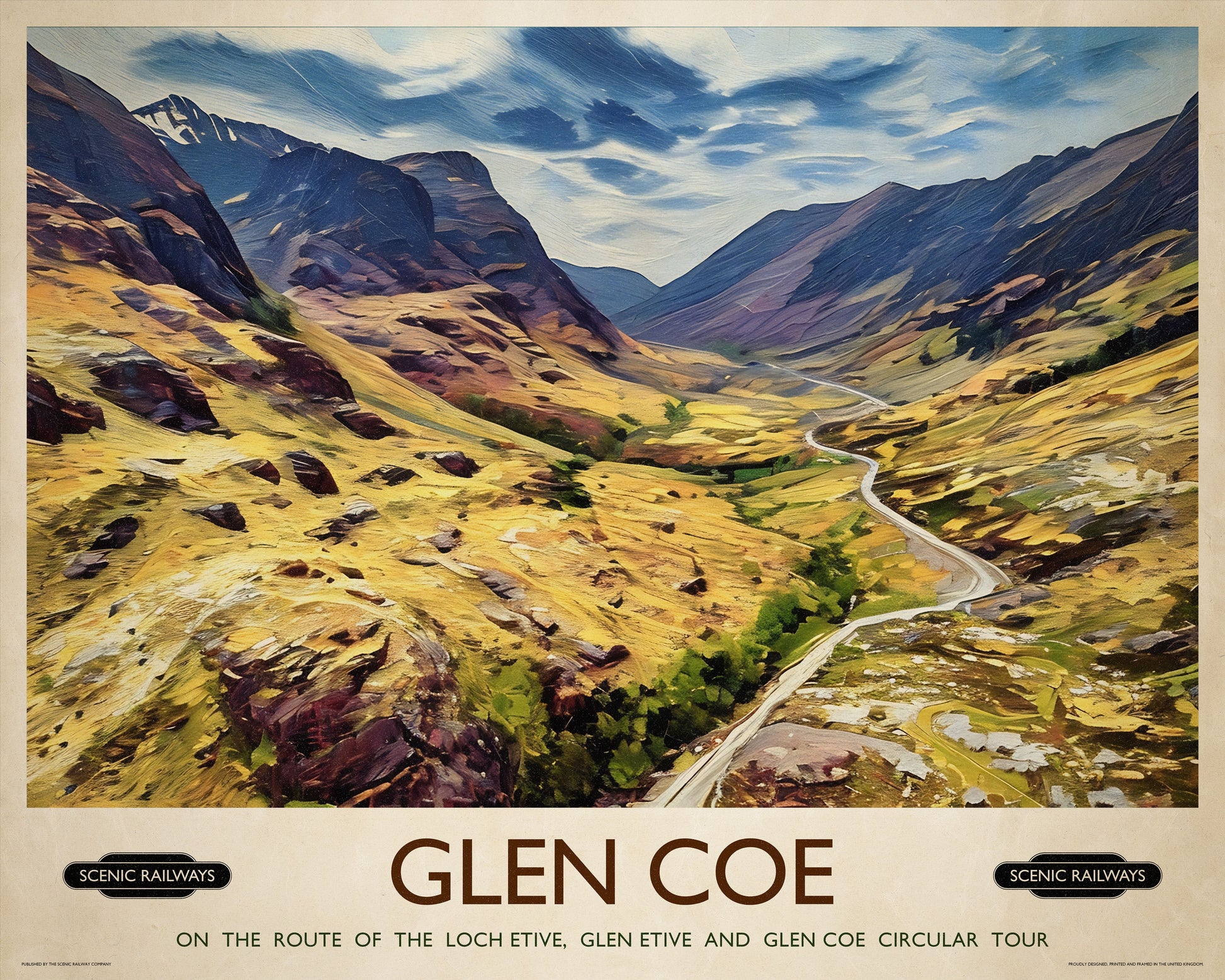 Vintage travel poster- Glen Coe, Scottish Highlands - Scenic Railways