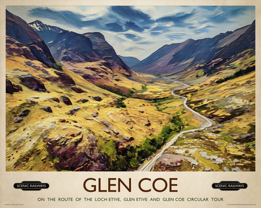 Vintage travel poster- Glen Coe, Scottish Highlands - Scenic Railways