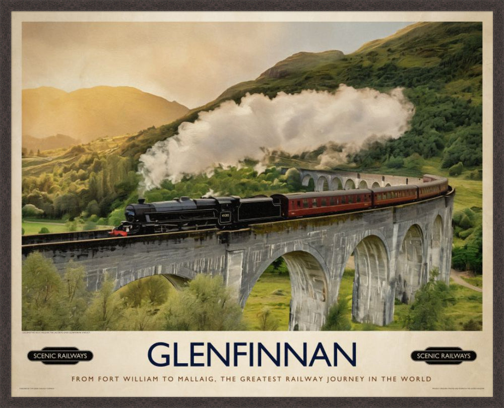 Glenfinnan, Scottish Highlands vintage railway travel print – framed British landscape wall art