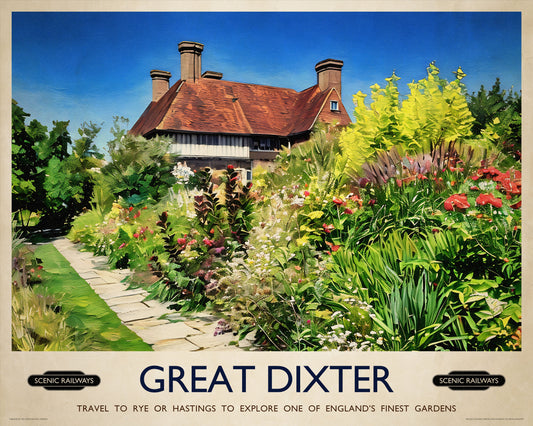 Vintage travel poster- Great Dixter, East Sussex - Scenic Railways