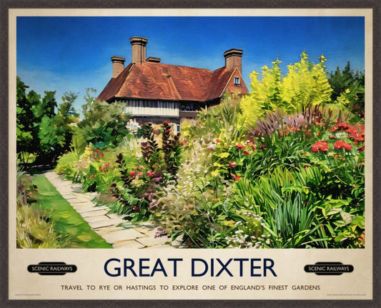 Great Dixter, East Sussex vintage railway travel print – framed British landscape wall art