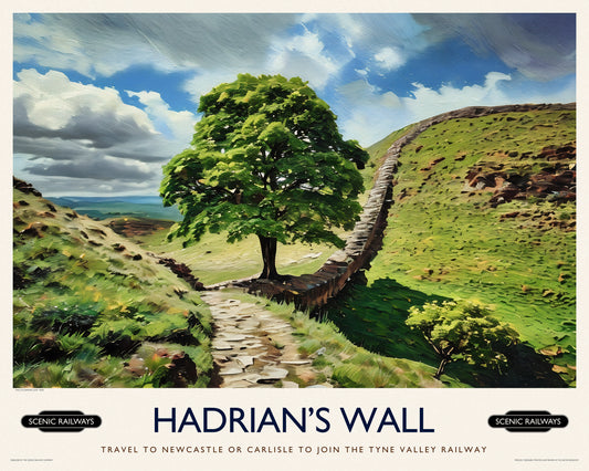 Vintage travel poster- Hadrian's Wall, Northumberland - Scenic Railways