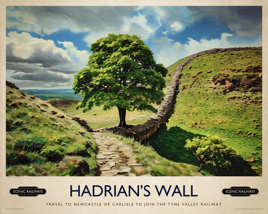 Vintage travel poster- Hadrian's Wall, Northumberland - Scenic Railways