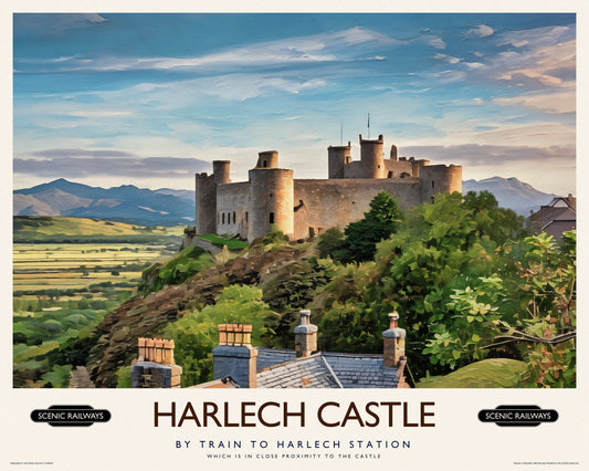 Vintage travel poster- Harlech Castle, Gwynedd - Scenic Railways