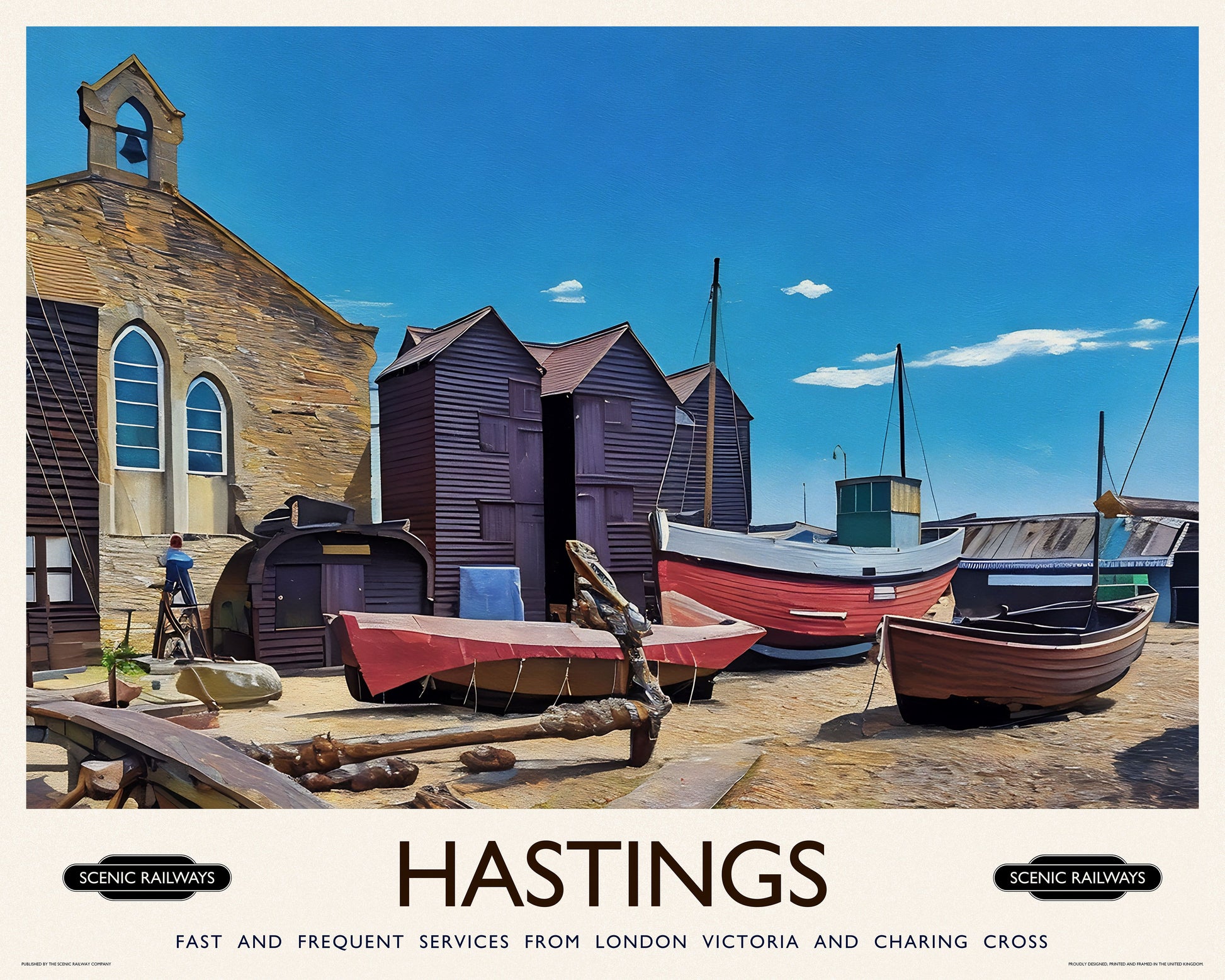 Vintage travel poster- Hastings, East Sussex - Scenic Railways