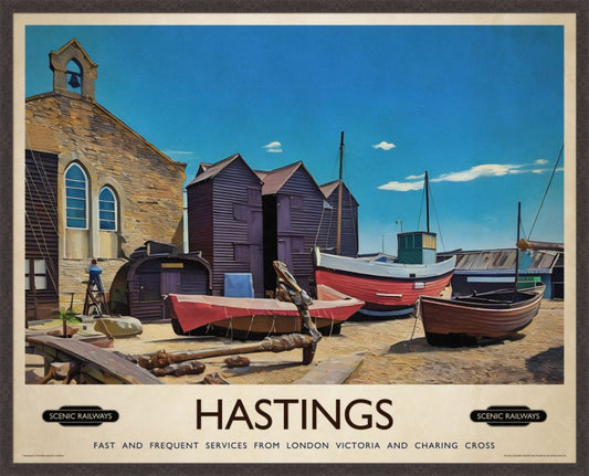 Hastings, East Sussex vintage railway travel print – framed British landscape wall art