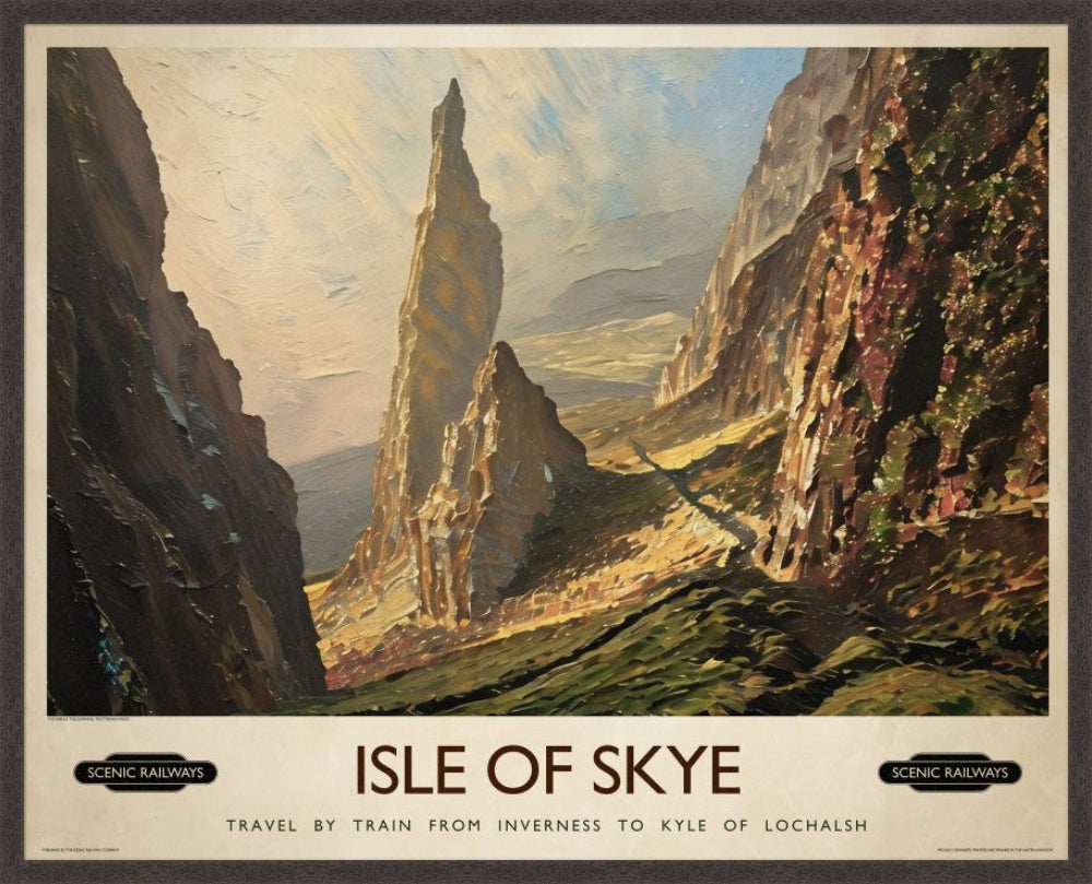 Isle of Skye, The Needle vintage railway travel print – framed British landscape wall art