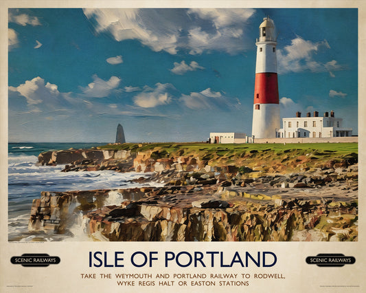 Vintage travel poster- Isle of Portland, Dorset - Scenic Railways