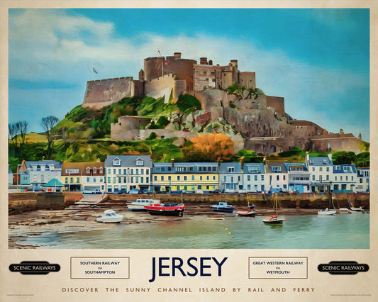 Vintage travel poster- Jersey, The Channel Islands - Scenic Railways