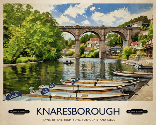 Vintage travel poster- Knaresborough, Yorkshire - Scenic Railways