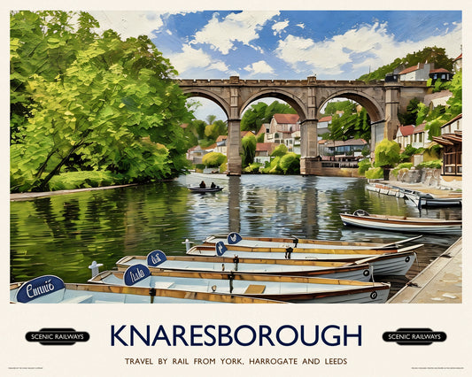 Vintage travel poster- Knaresborough, Yorkshire - Scenic Railways